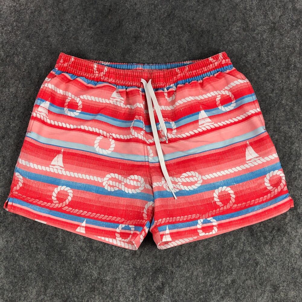 Chubbies Mens Swim Shorts Med Orange Blue Sailing Print Drawstring Trunks Casual